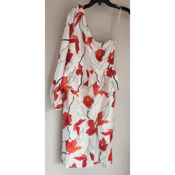 NWT ANTHROPOLOGIE Hutch One-Shoulder Peplum Dress $198 SIZE 6 Red Floral - Picture 5 of 7
